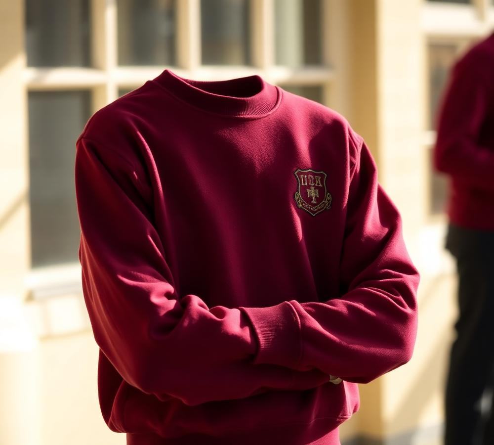 Burgundy school sweatshirt with crest